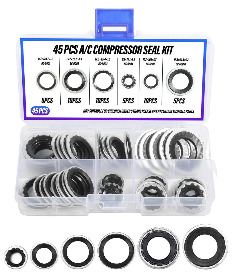 بقلم likeho مجموعة مجموعة O Ring 45PCS، مجموعة O Ring المكيف، ملحقات السيارات، مجموعة ختم التكييف، غسالة حشية الختم، أختام ضاغط التكييف للسيارات، حشيات الإغلاق وغسيل المطاط وحلقات - Image 1